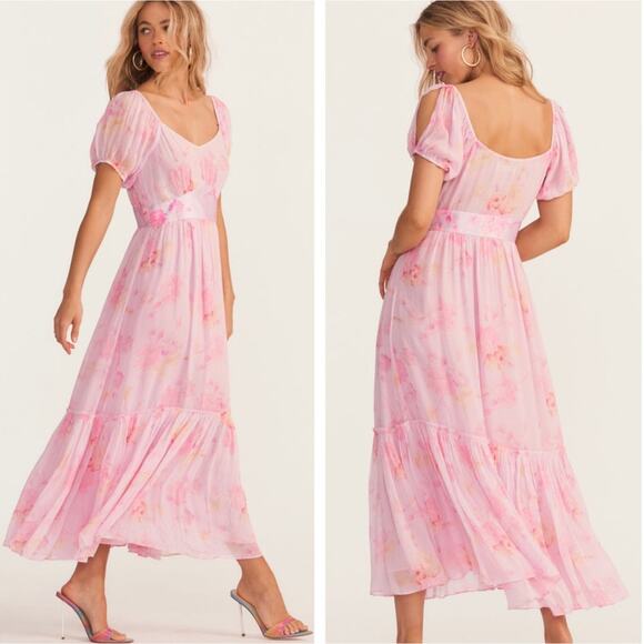 NEW LoveShackFancy Pink Floral Angie Midi Dress 6 - Picture 1 of 14